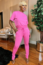SHORT SLEEVE ZIPPER BACK TRACKSUIT (PINK)